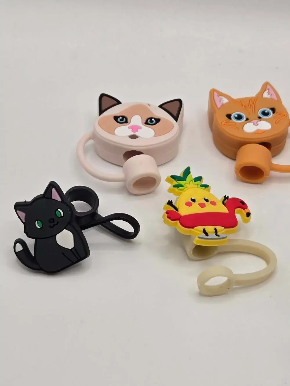 Drinking Straw Toppers and Cover Set - Cat and Initial 'G' Designs